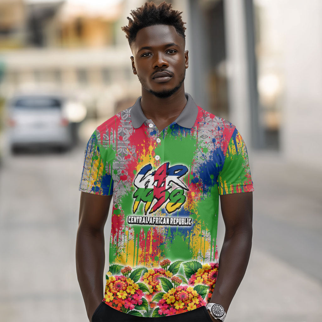 Central African Republic 1958 Polo Shirt Leopard Colorful Paint Splatter Patriotic Flag