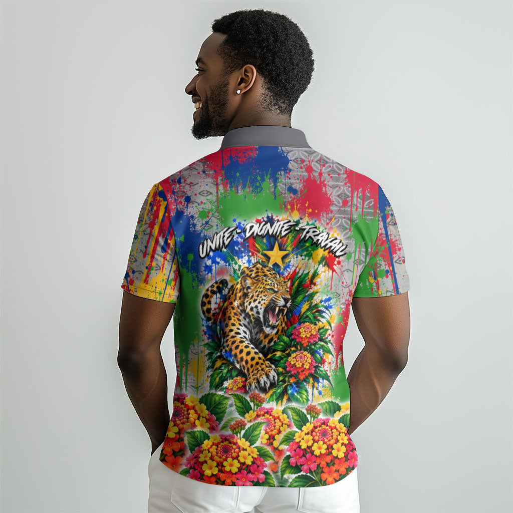 Central African Republic 1958 Polo Shirt Leopard Colorful Paint Splatter Patriotic Flag