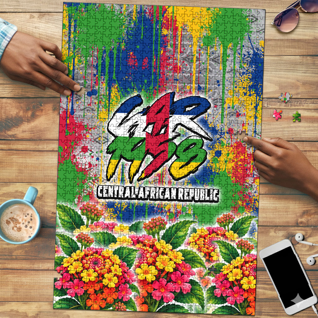 Central African Republic 1958 Puzzle Leopard Colorful Paint Splatter Patriotic Flag