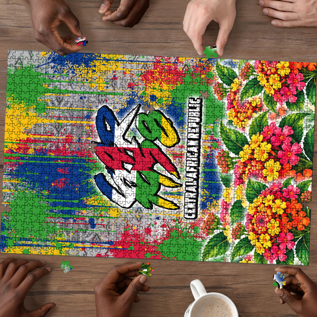 Central African Republic 1958 Puzzle Leopard Colorful Paint Splatter Patriotic Flag