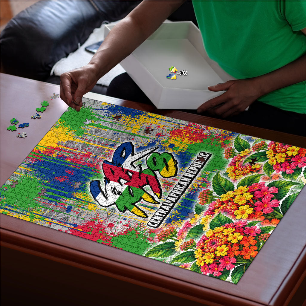 Central African Republic 1958 Puzzle Leopard Colorful Paint Splatter Patriotic Flag