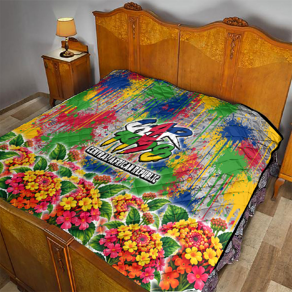 Central African Republic 1958 Quilt Leopard Colorful Paint Splatter Patriotic Flag