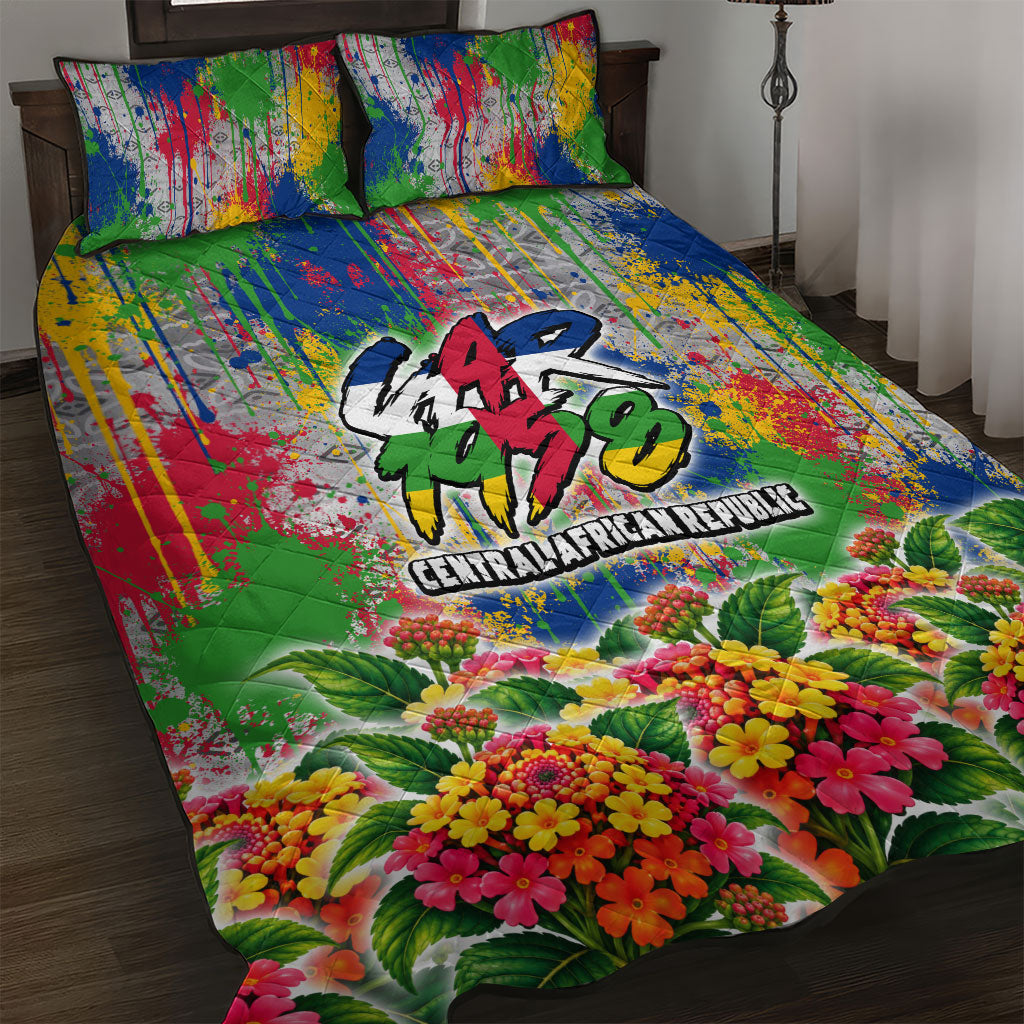Central African Republic 1958 Quilt Bed Set Leopard Colorful Paint Splatter Patriotic Flag