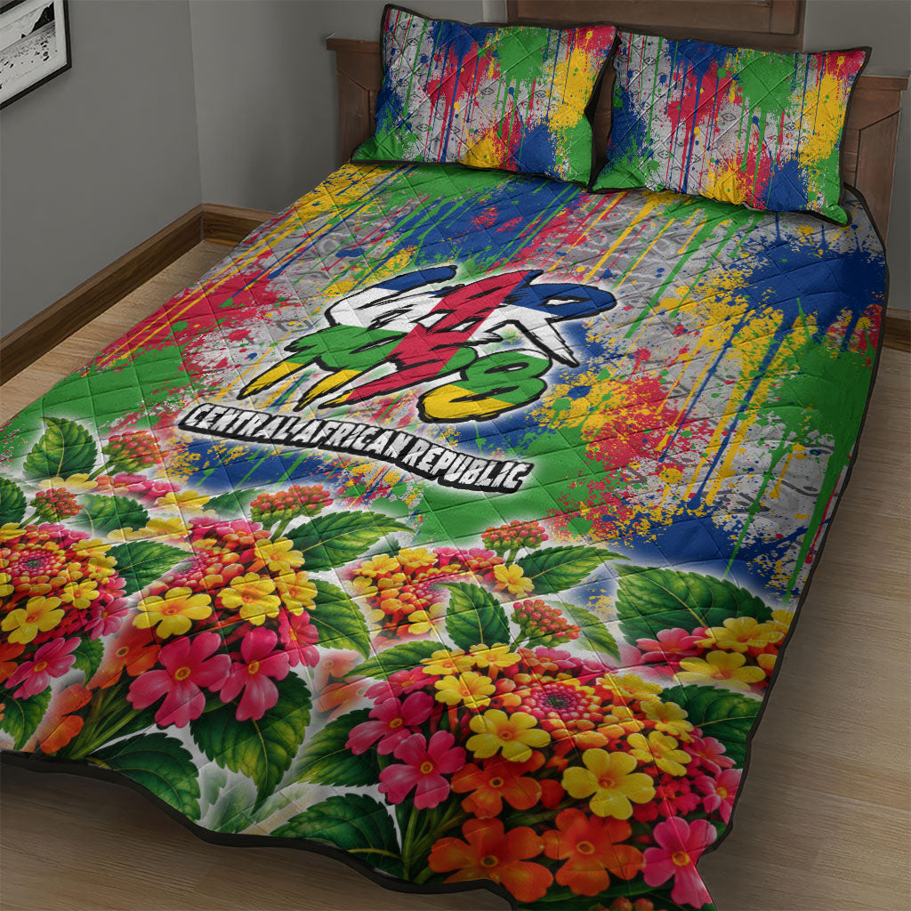 Central African Republic 1958 Quilt Bed Set Leopard Colorful Paint Splatter Patriotic Flag