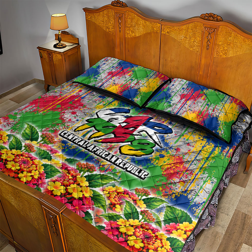 Central African Republic 1958 Quilt Bed Set Leopard Colorful Paint Splatter Patriotic Flag