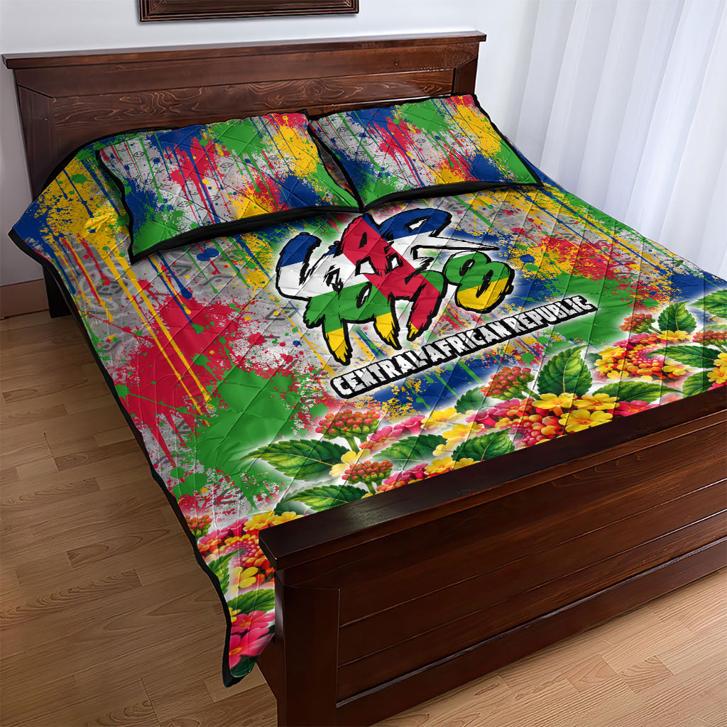 Central African Republic 1958 Quilt Bed Set Leopard Colorful Paint Splatter Patriotic Flag