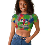 Central African Republic 1958 Raglan Cropped T shirt Leopard Colorful Paint Splatter Patriotic Flag