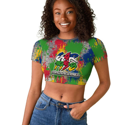 Central African Republic 1958 Raglan Cropped T shirt Leopard Colorful Paint Splatter Patriotic Flag