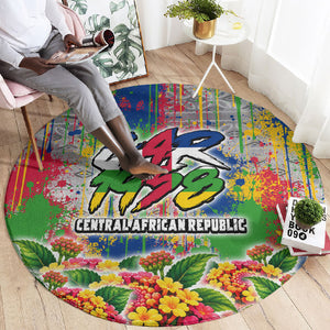 Central African Republic 1958 Round Carpet Leopard Colorful Paint Splatter Patriotic Flag