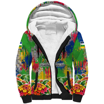 Central African Republic 1958 Sherpa Hoodie Leopard Colorful Paint Splatter Patriotic Flag