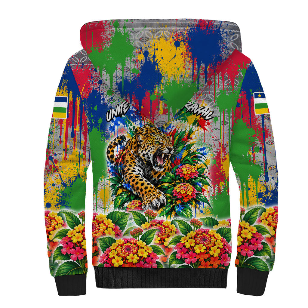 Central African Republic 1958 Sherpa Hoodie Leopard Colorful Paint Splatter Patriotic Flag