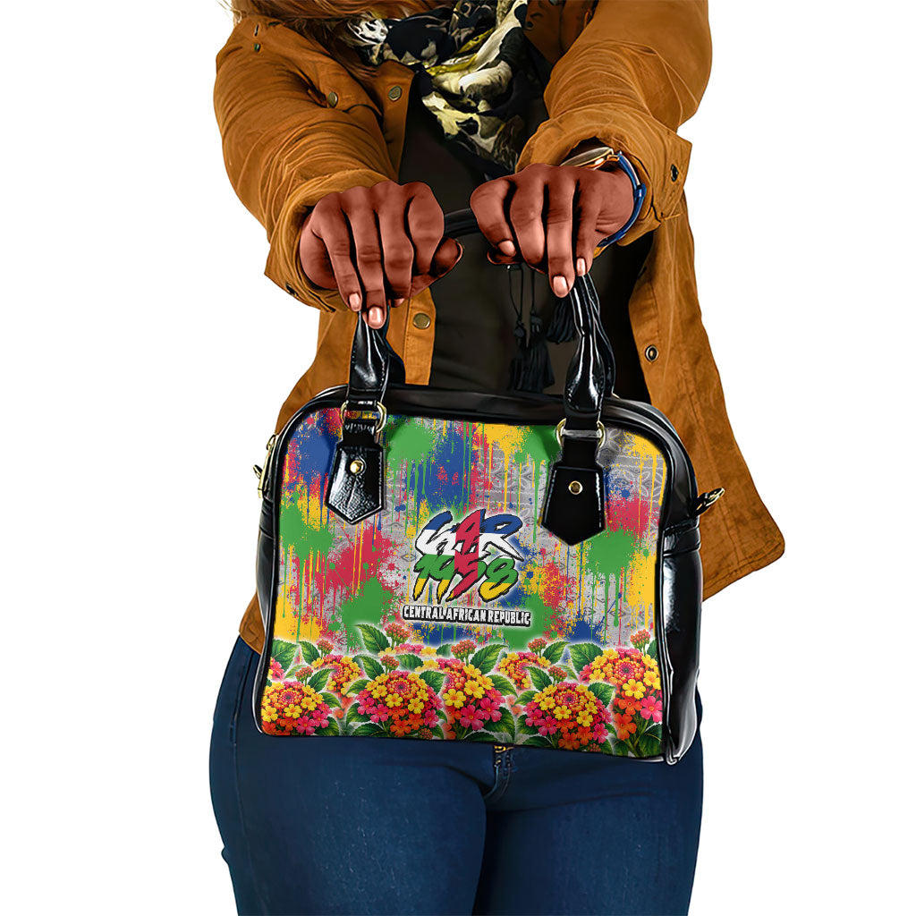 Central African Republic 1958 Shoulder Handbag Leopard Colorful Paint Splatter Patriotic Flag