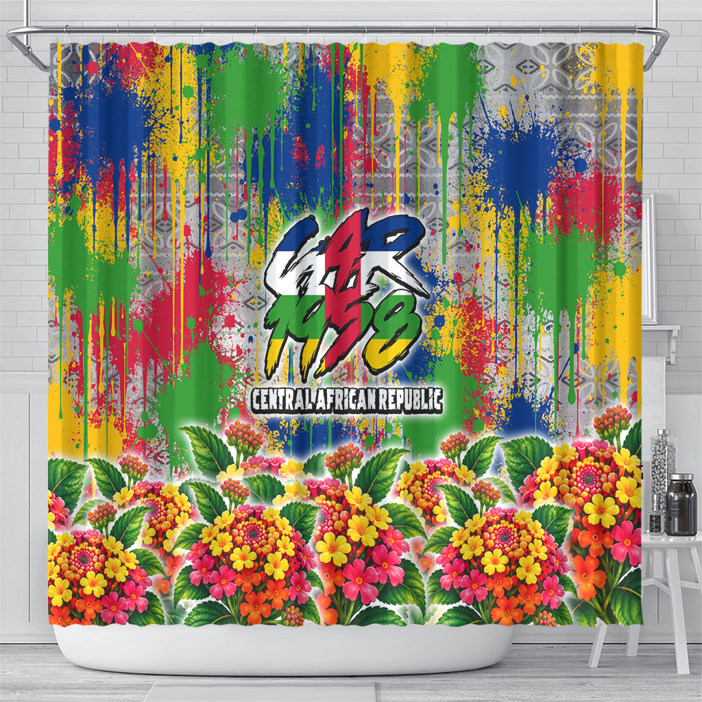 Central African Republic 1958 Shower Curtain Leopard Colorful Paint Splatter Patriotic Flag