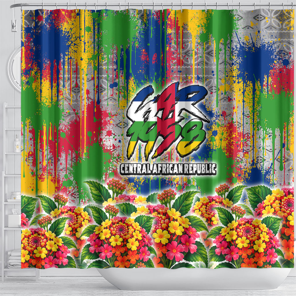 Central African Republic 1958 Shower Curtain Leopard Colorful Paint Splatter Patriotic Flag