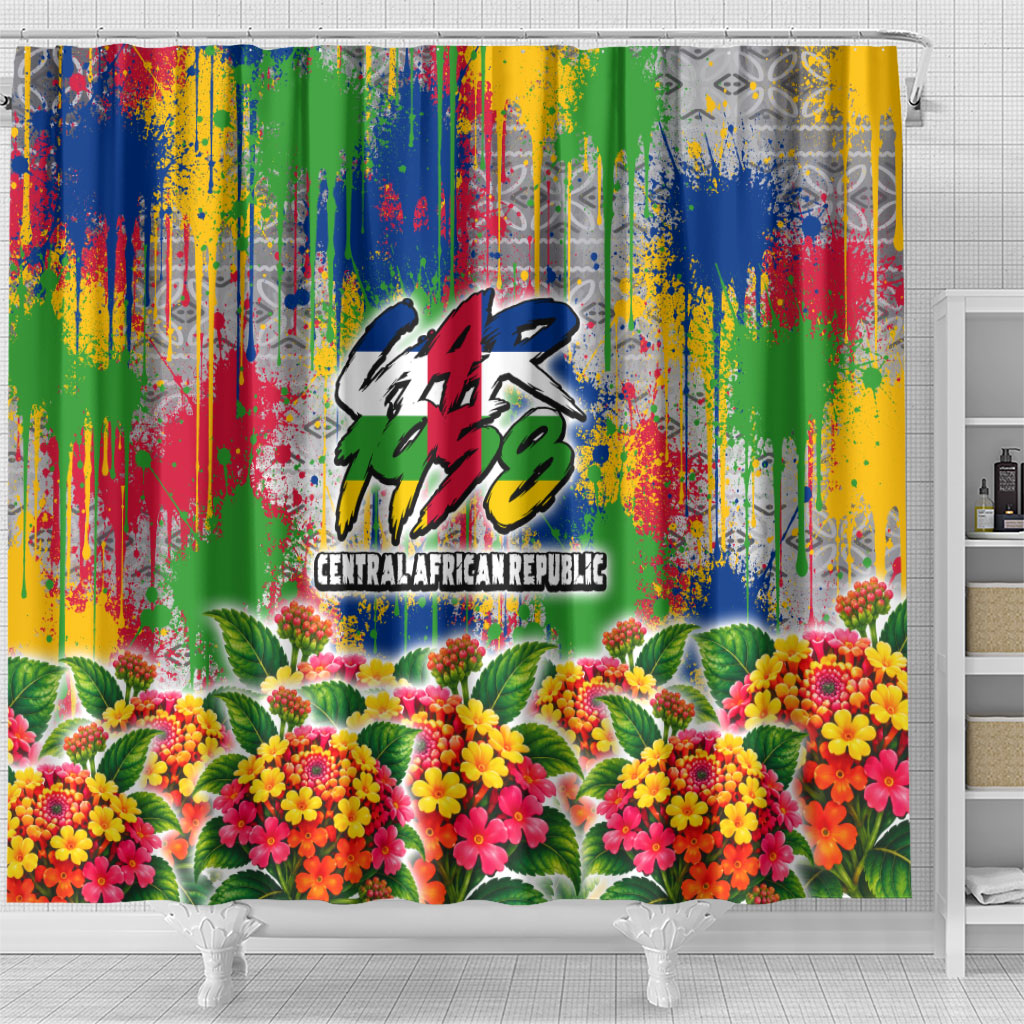 Central African Republic 1958 Shower Curtain Leopard Colorful Paint Splatter Patriotic Flag