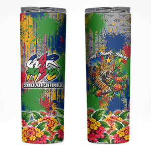 Central African Republic 1958 Skinny Tumbler Leopard Colorful Paint Splatter Patriotic Flag