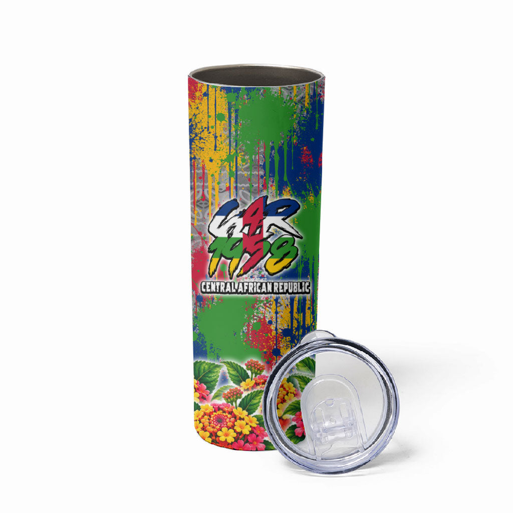 Central African Republic 1958 Skinny Tumbler Leopard Colorful Paint Splatter Patriotic Flag