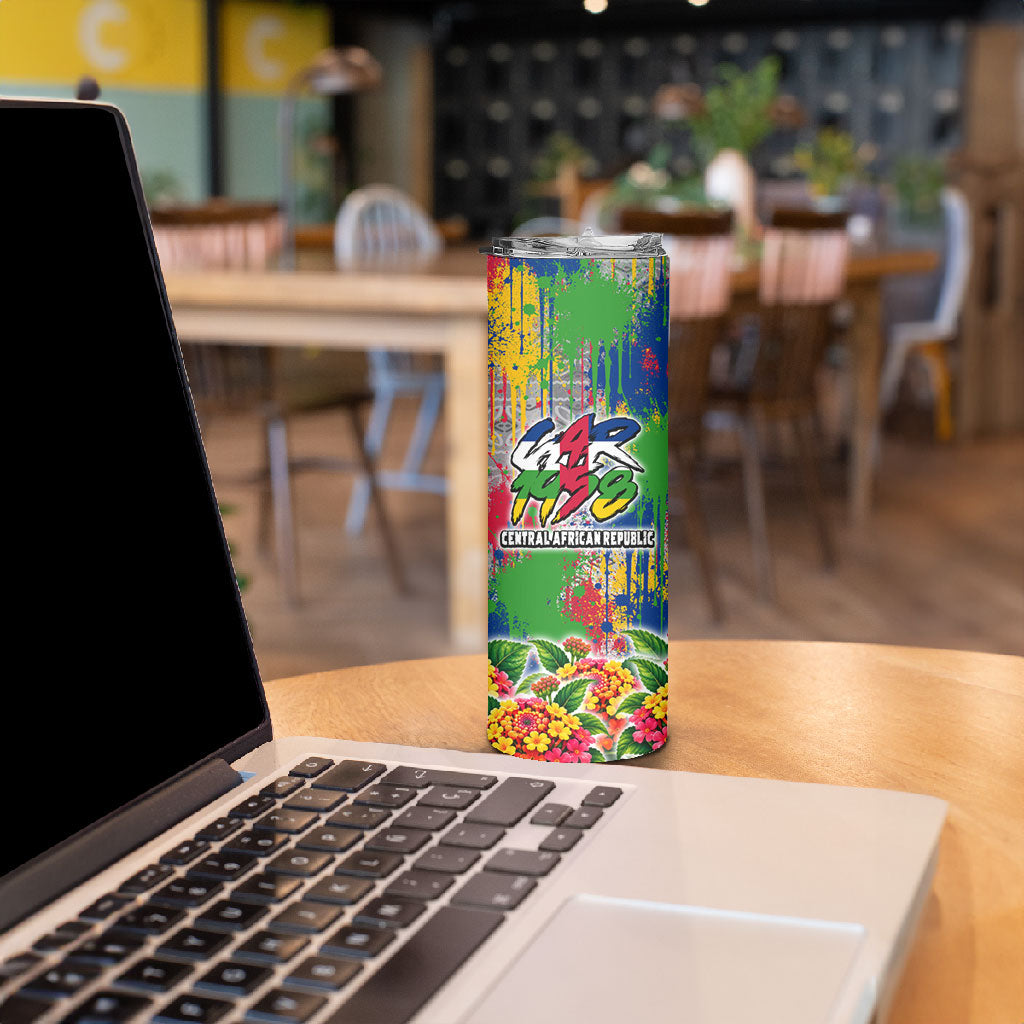 Central African Republic 1958 Skinny Tumbler Leopard Colorful Paint Splatter Patriotic Flag
