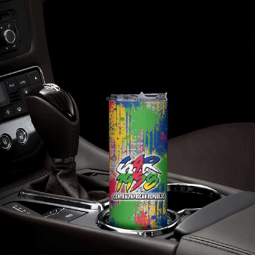 Central African Republic 1958 Skinny Tumbler Leopard Colorful Paint Splatter Patriotic Flag