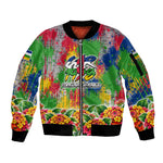 Central African Republic 1958 Sleeve Zip Bomber Jacket Leopard Colorful Paint Splatter Patriotic Flag