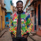 Central African Republic 1958 Sleeve Zip Bomber Jacket Leopard Colorful Paint Splatter Patriotic Flag