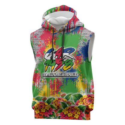 Central African Republic 1958 Sleeveless Hoodie Leopard Colorful Paint Splatter Patriotic Flag