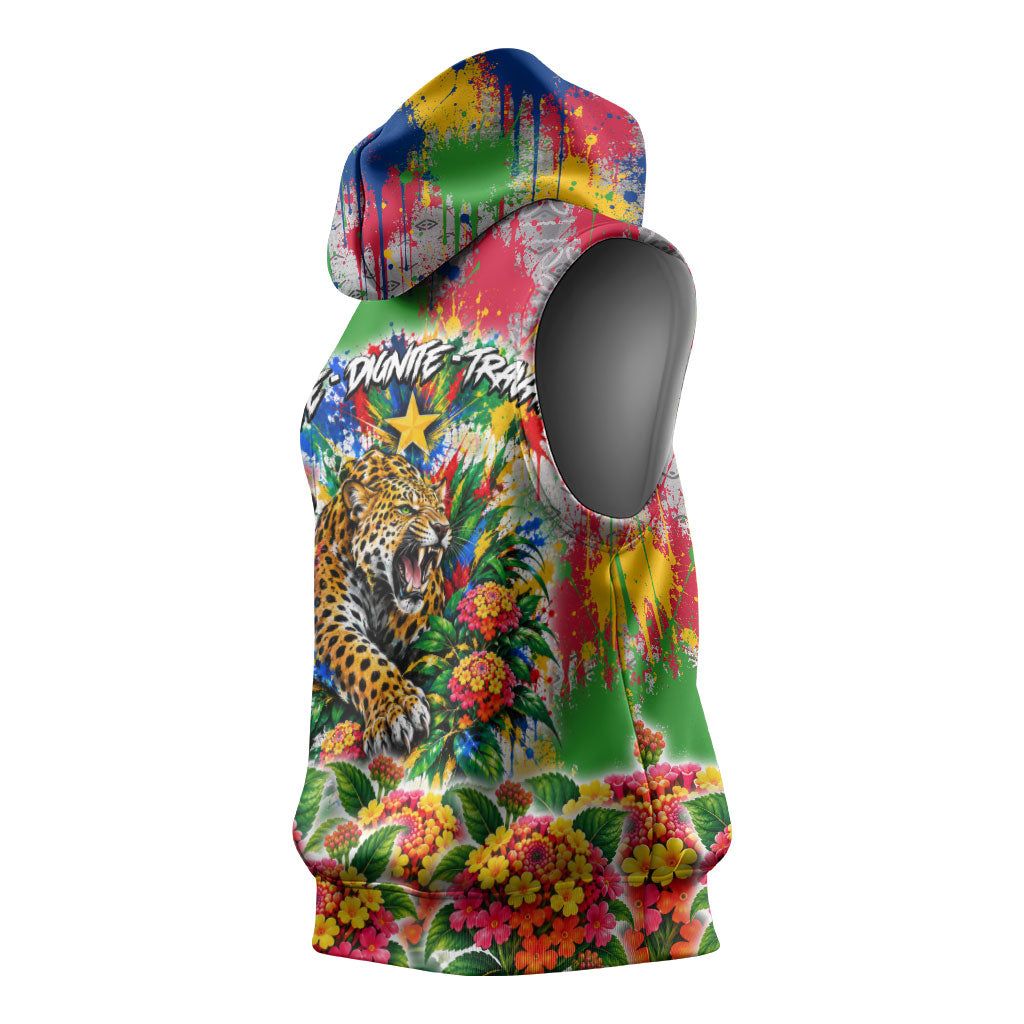 Central African Republic 1958 Sleeveless Hoodie Leopard Colorful Paint Splatter Patriotic Flag