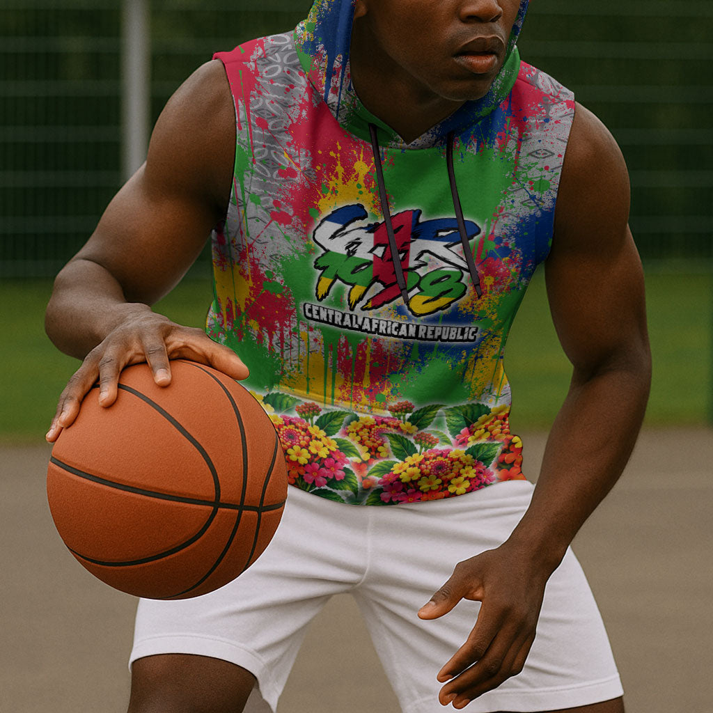 Central African Republic 1958 Sleeveless Hoodie Leopard Colorful Paint Splatter Patriotic Flag