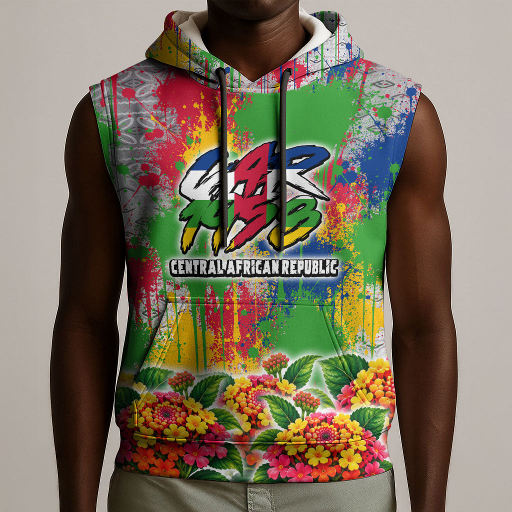 Central African Republic 1958 Sleeveless Hoodie Leopard Colorful Paint Splatter Patriotic Flag