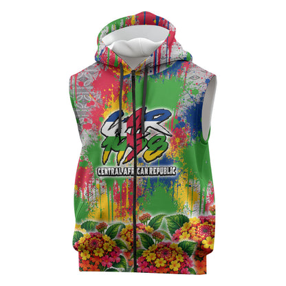 Central African Republic 1958 Sleeveless Zip Hoodie Leopard Colorful Paint Splatter Patriotic Flag
