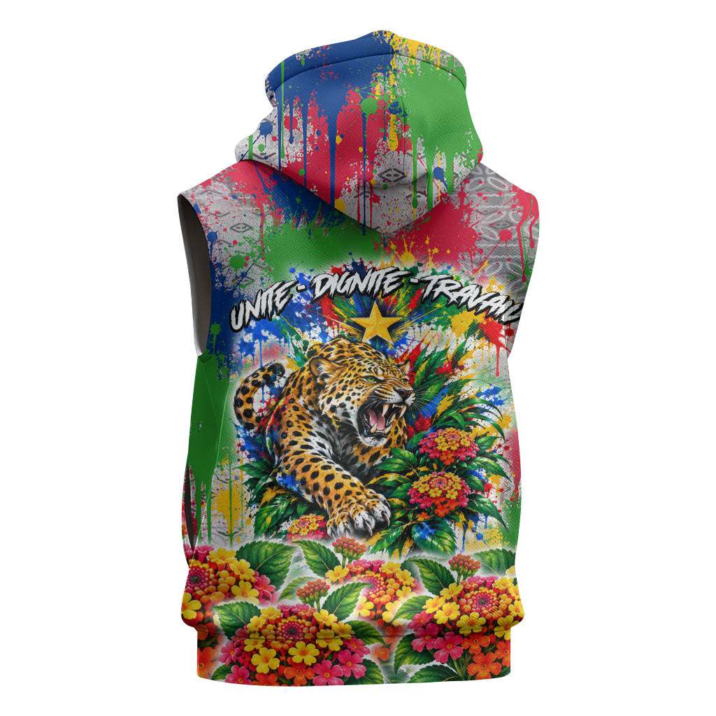 Central African Republic 1958 Sleeveless Zip Hoodie Leopard Colorful Paint Splatter Patriotic Flag
