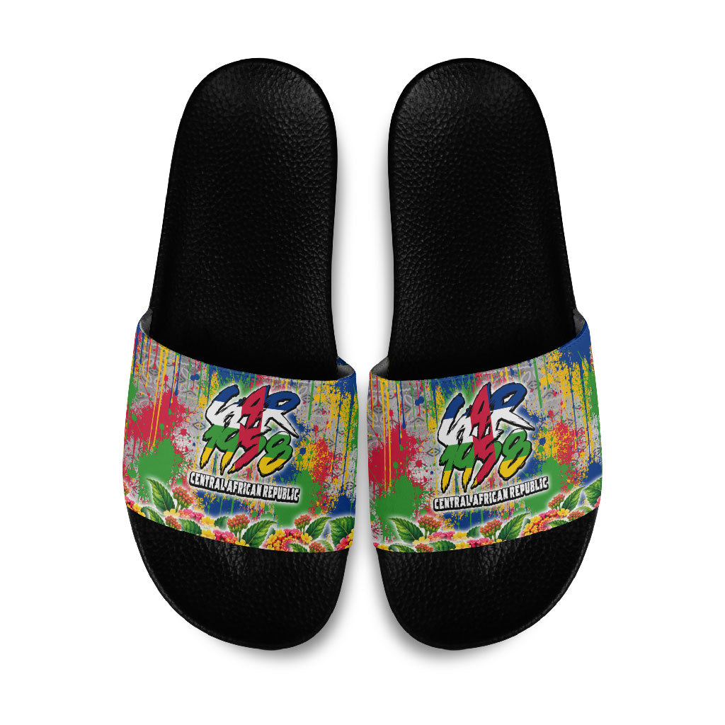 Central African Republic 1958 Slide Sandals Leopard Colorful Paint Splatter Patriotic Flag