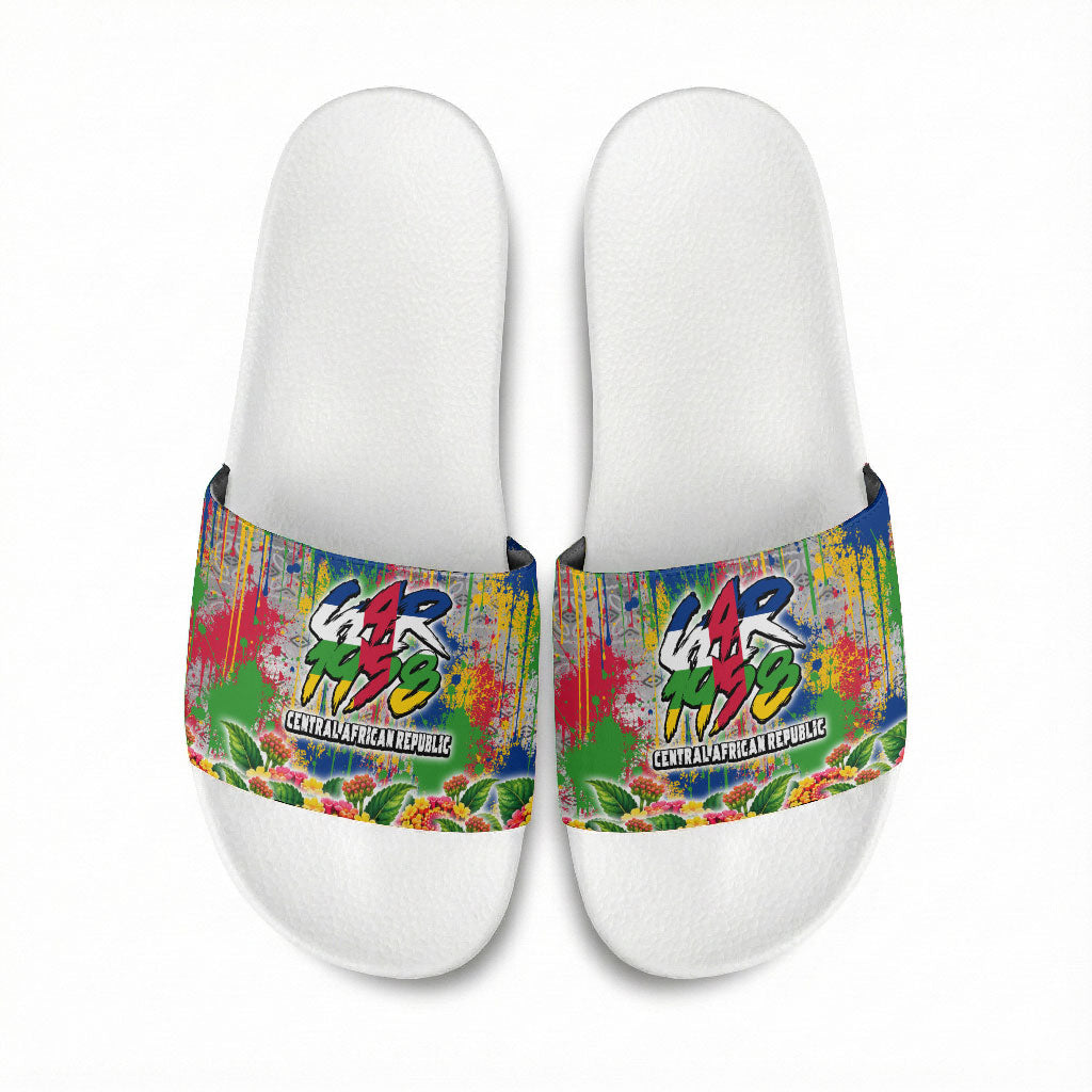 Central African Republic 1958 Slide Sandals Leopard Colorful Paint Splatter Patriotic Flag