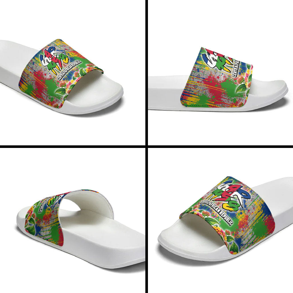 Central African Republic 1958 Slide Sandals Leopard Colorful Paint Splatter Patriotic Flag