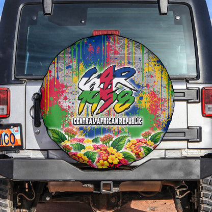 Central African Republic 1958 Spare Tire Cover Leopard Colorful Paint Splatter Patriotic Flag