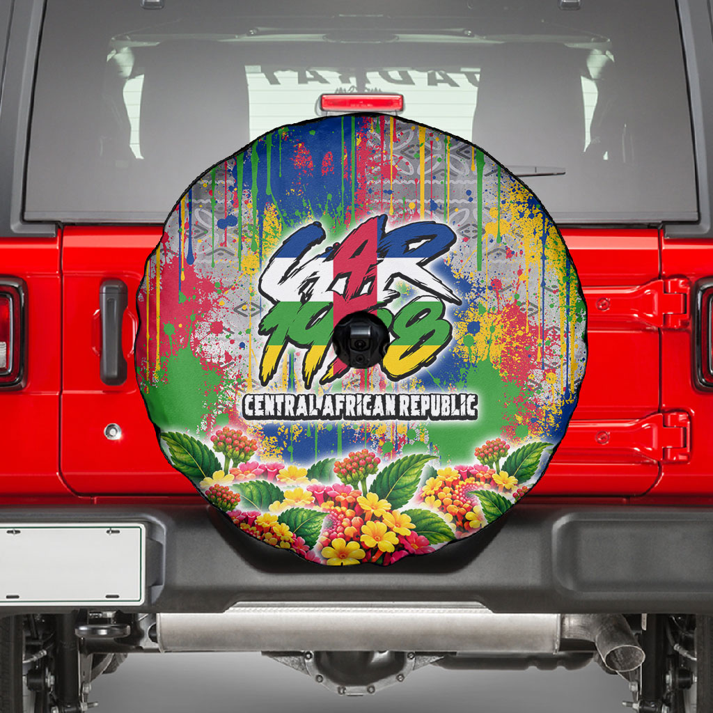 Central African Republic 1958 Spare Tire Cover Leopard Colorful Paint Splatter Patriotic Flag