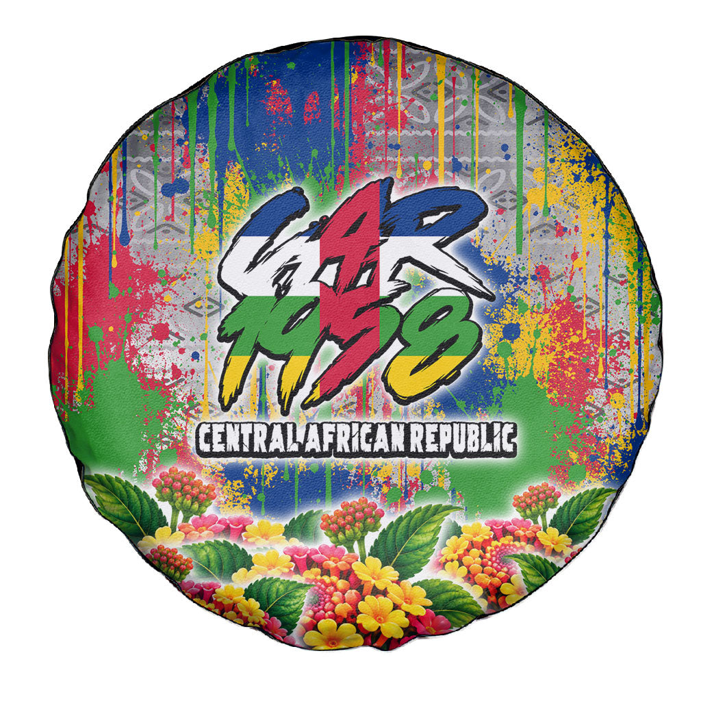 Central African Republic 1958 Spare Tire Cover Leopard Colorful Paint Splatter Patriotic Flag