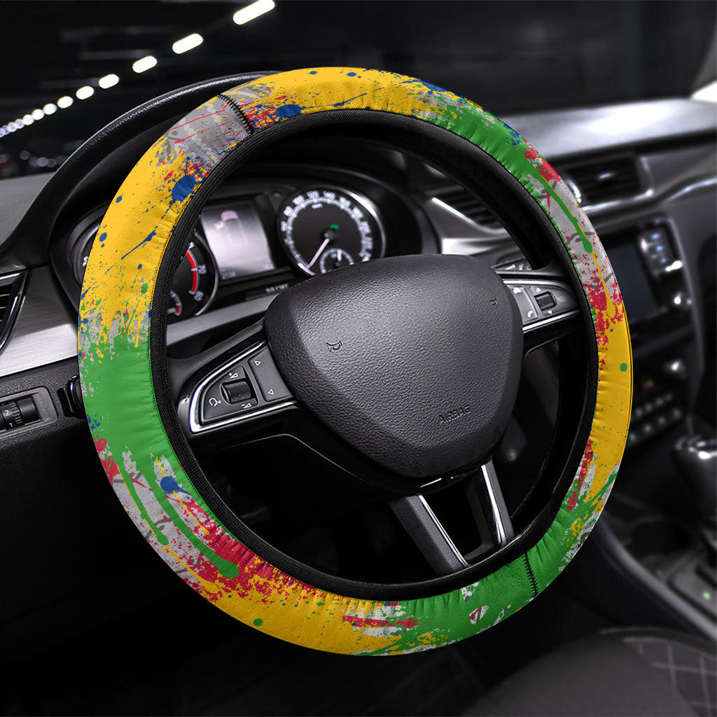 Central African Republic 1958 Steering Wheel Cover Leopard Colorful Paint Splatter Patriotic Flag