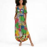 Central African Republic 1958 Summer Maxi Dress Leopard Colorful Paint Splatter Patriotic Flag