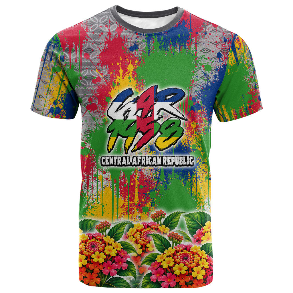 Central African Republic 1958 T shirt Leopard Colorful Paint Splatter Patriotic Flag
