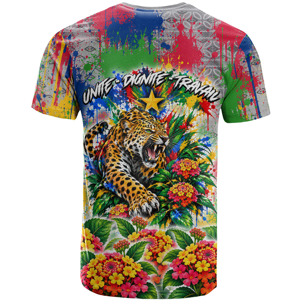 Central African Republic 1958 T shirt Leopard Colorful Paint Splatter Patriotic Flag