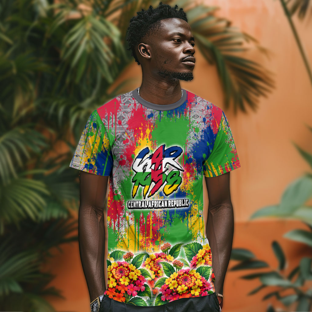 Central African Republic 1958 T shirt Leopard Colorful Paint Splatter Patriotic Flag
