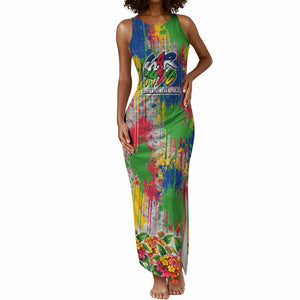 Central African Republic 1958 Tank Maxi Dress Leopard Colorful Paint Splatter Patriotic Flag