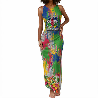 Central African Republic 1958 Tank Maxi Dress Leopard Colorful Paint Splatter Patriotic Flag