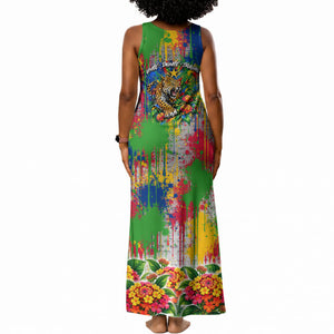 Central African Republic 1958 Tank Maxi Dress Leopard Colorful Paint Splatter Patriotic Flag