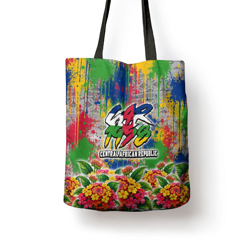 Central African Republic 1958 Tote Bag Leopard Colorful Paint Splatter Patriotic Flag