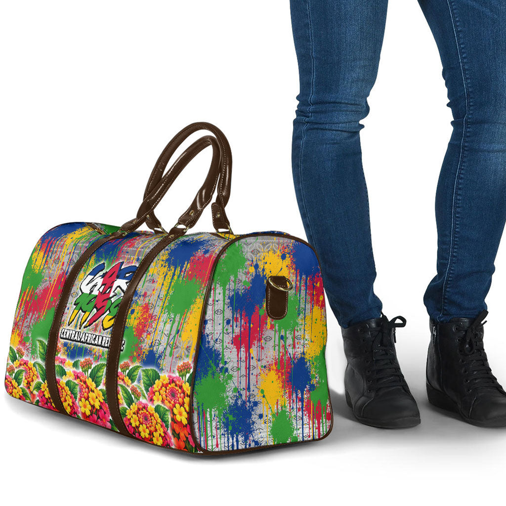 Central African Republic 1958 Travel Bag Leopard Colorful Paint Splatter Patriotic Flag