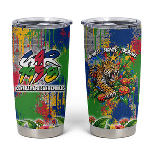 Central African Republic 1958 Tumbler Cup Leopard Colorful Paint Splatter Patriotic Flag