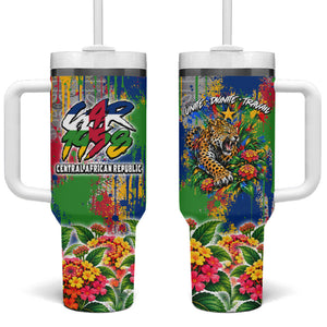 Central African Republic 1958 Tumbler With Handle Leopard Colorful Paint Splatter Patriotic Flag