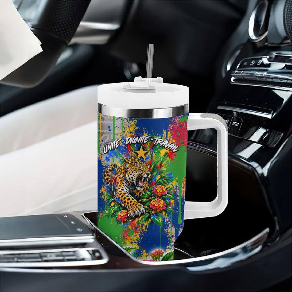 Central African Republic 1958 Tumbler With Handle Leopard Colorful Paint Splatter Patriotic Flag